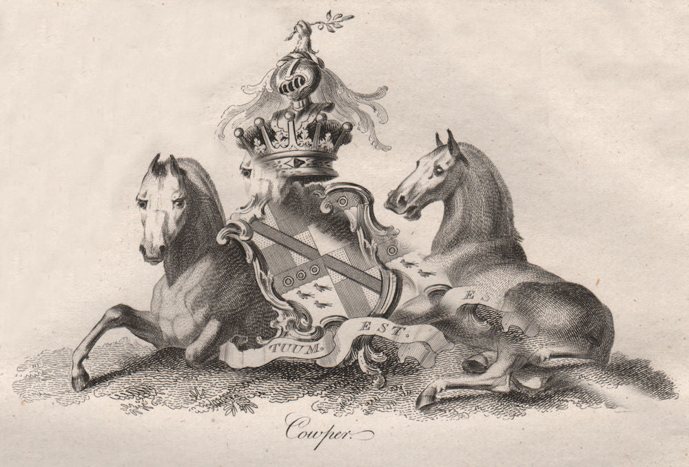 COWPER. Coat of Arms. Heraldry 1790 old antique vintage print picture